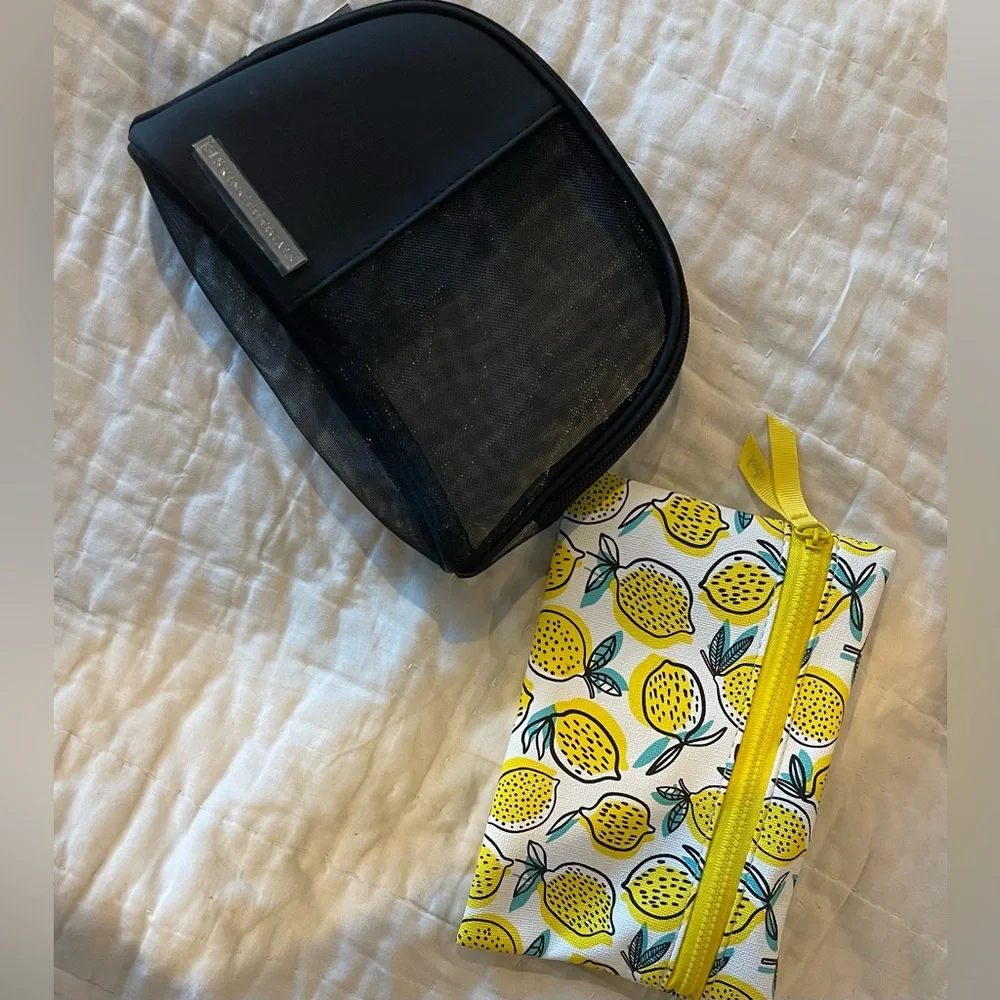*NWOT*Lemon Print Pouch and Black Mesh Bag Set ~Toiletry, Make-up, School bags.